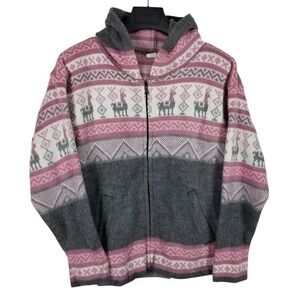 Andino Artesanias Hooded Sweater Women M  Llama Wool Zip Up Handcrafted